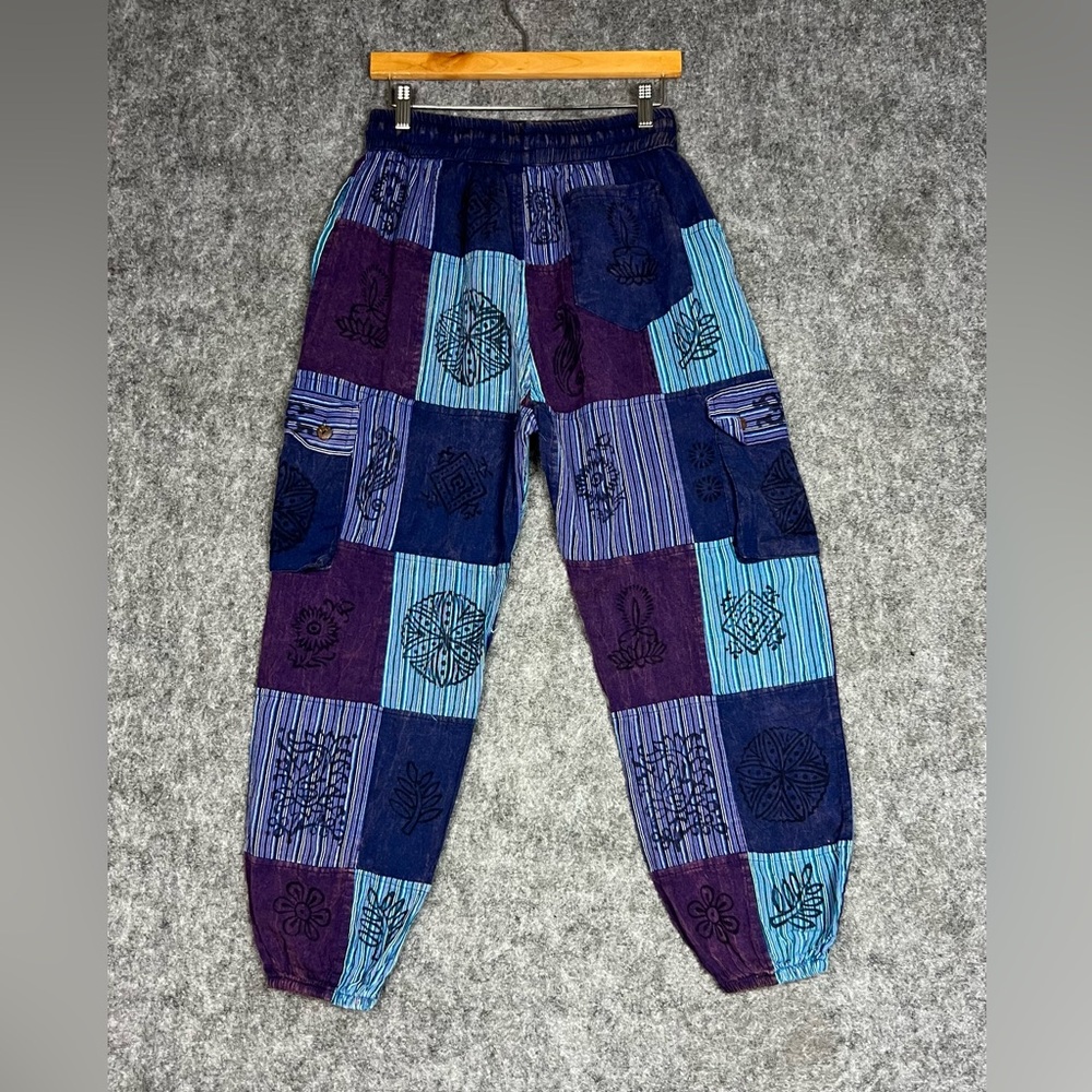 Boho Patchwork Drawstring Pants In Teal And Purpl… - image 2